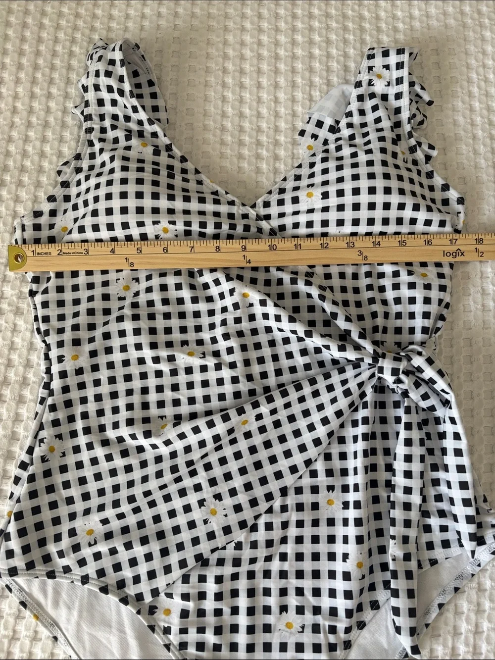 NWT Plus-Size Black & White Gingham One-Piece Swimsuit with Ruffle Straps SZ 2X